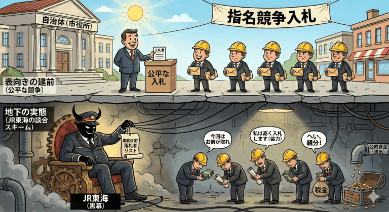 JR東海と建設コンサル5社による「跨線橋（こせんきょう）点検」談合事件について-min